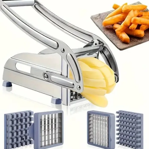 OBOSOE pommes frites i rustfrit stål: grøntsagsskærer og kartoffelskærer med 2 ekstra knive