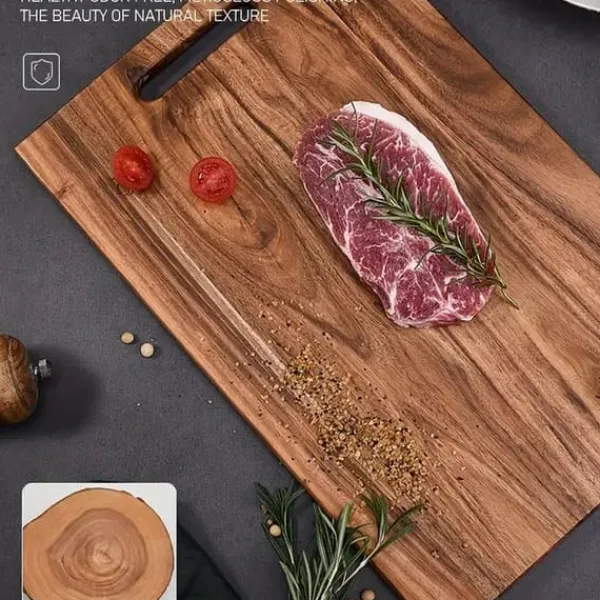Skærebrætter>OBOSOE Premium Akacietræ Skærebræt - Perfekt til Kød, Ost, Brød, Grøntsager & Frugt | Slidstærkt Køkkenredskab til Hjem & Kollegie (34x22 cm) - Ideel | CDON