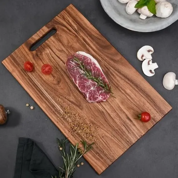 Skærebrætter>OBOSOE Premium Akacietræ Skærebræt - Perfekt til Kød, Ost, Brød, Grøntsager & Frugt | Slidstærkt Køkkenredskab til Hjem & Kollegie (34x22 cm) - Ideel | CDON