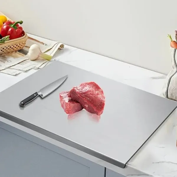 OBOSOE Rustfrit 304 Stål Skærebræt – Slipningsfast & Skimmelresistent til Kød, Frugt & Grøntsager | 40x50x1,5 cm Clearance