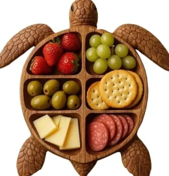 Serveringsfad & Skåle>OBOSOE Turtle Charcuterie Board - Ost & Brødskive med havtema, unik gave i træ med dyremønster - perfekt til frugt, ost og charcuteri