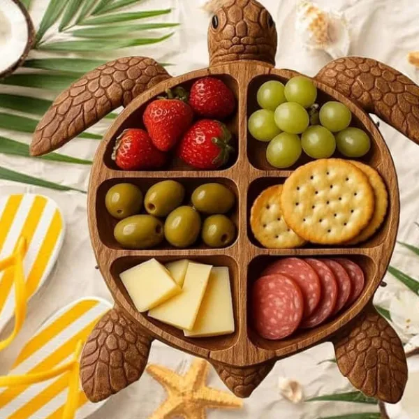 Serveringsfad & Skåle>OBOSOE Turtle Charcuterie Board - Ost & Brødskive med havtema, unik gave i træ med dyremønster - perfekt til frugt, ost og charcuteri