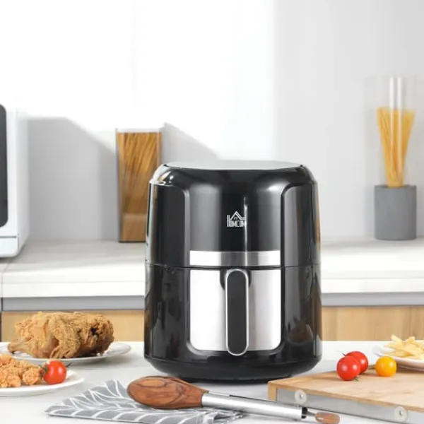 Fritøse>OBOSOE Varmluftsfritøs 4L–12 programmer, 60 minutters timer, anti-stick kurv, 1300W, olie-fri frittering, overophedningsbeskyttelse, LED-touch-display | CDON