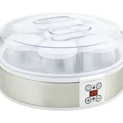 Yogurtmaskiner>OBOSOE yoghurtmaskine – hjemmelavet yoghurtmaskine, 7 glas, rustfrit stål, sølv og hvid, 24cm x 24cm x 13cm
