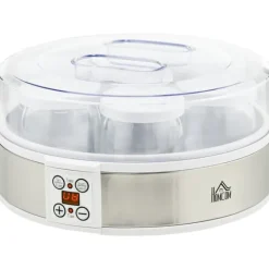 Yogurtmaskiner>OBOSOE yoghurtmaskine – hjemmelavet yoghurtmaskine, 7 glas, rustfrit stål, sølv og hvid, 24cm x 24cm x 13cm