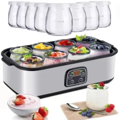 Yogurtmaskiner>OBOSOE yoghurtmaskine 1400ML med 8 glas, justerbar temperatur og tid, automatisk maskine med LCD-skærm