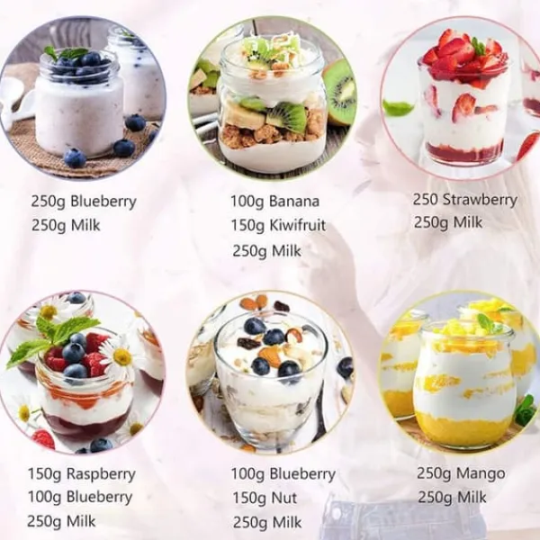 Yogurtmaskiner>OBOSOE yoghurtmaskine 1400ML med 8 glas, justerbar temperatur og tid, automatisk maskine med LCD-skærm