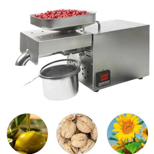 Oliepressemaskine, 220V, 610W, 304 fødevarekvalitets rustfrit stål, temperaturjustering 40-240°C, olieudvindingsrate op til 45% New