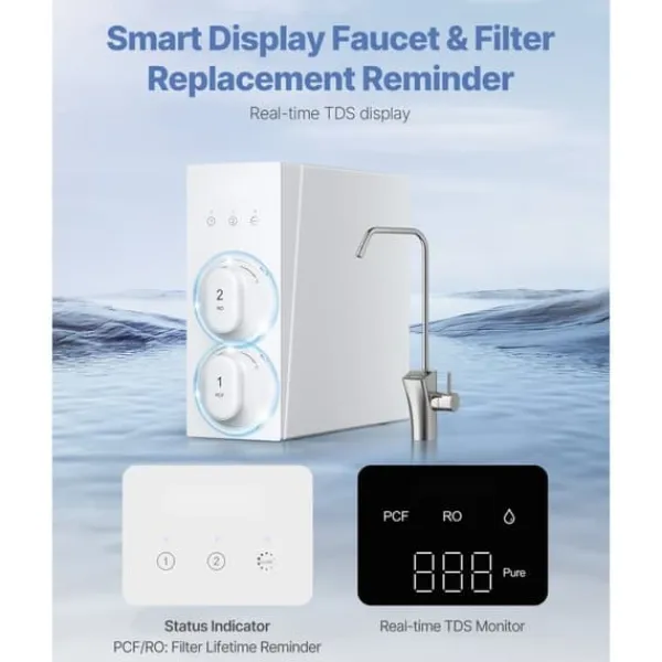 Vandfiltre>Omvendt Osmose System 800 GPD, 8-Trins Tankløs Vandfilter Under Vask, Høj Flow Rate