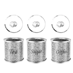 Opbevaringsbeholdere, Glas og Rustfrit Stål, Sæt af 3 Krukker,Sølv New