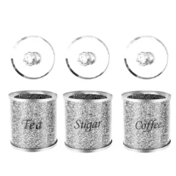 Opbevaringsbeholdere, Glas og Rustfrit Stål, Sæt af 3 Krukker,Sølv New