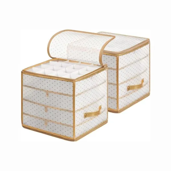 Opbevaringsæsker Til Hjemmet>Opbevaringsboks til julepynt, 33,5x33,5x34 cm, gennemsigtig guld