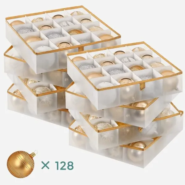 Opbevaringsæsker Til Hjemmet>Opbevaringsboks til julepynt, 33,5x33,5x34 cm, gennemsigtig guld