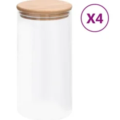 Opbevaringsglas sæt med bambuslåg - 4 stk. à 1200 ml | Farve: Gennemsigtig | Størrelse: 1200 ml Discount