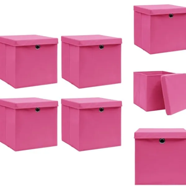 Opbevaringsæsker Til Hjemmet>Opbevaringskasser - Living opbevaringskasser med låg 4 stk. 32x32x32 stof pink