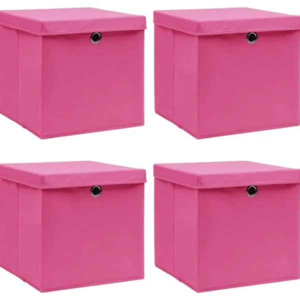 Opbevaringsæsker Til Hjemmet>Opbevaringskasser - Living opbevaringskasser med låg 4 stk. 32x32x32 stof pink