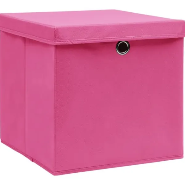 Opbevaringsæsker Til Hjemmet>Opbevaringskasser - Living opbevaringskasser med låg 4 stk. 32x32x32 stof pink