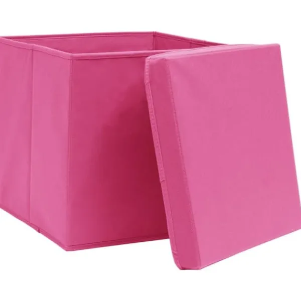 Opbevaringsæsker Til Hjemmet>Opbevaringskasser - Living opbevaringskasser med låg 4 stk. 32x32x32 stof pink