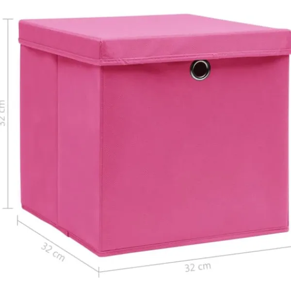 Opbevaringsæsker Til Hjemmet>Opbevaringskasser - Living opbevaringskasser med låg 4 stk. 32x32x32 stof pink
