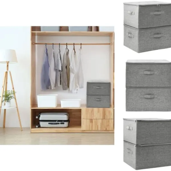 Opbevaringskasser - Living opbevaringskasser 2 stk. 43x34x23 cm stof grå Outlet