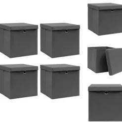 Opbevaringsæsker Til Hjemmet>Opbevaringskasser - Living opbevaringskasser med låg 4 stk. 32x32x32 stof grå