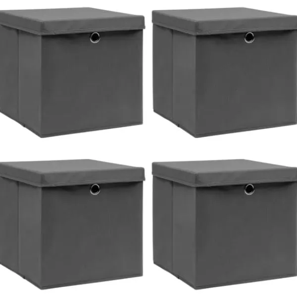 Opbevaringsæsker Til Hjemmet>Opbevaringskasser - Living opbevaringskasser med låg 4 stk. 32x32x32 stof grå