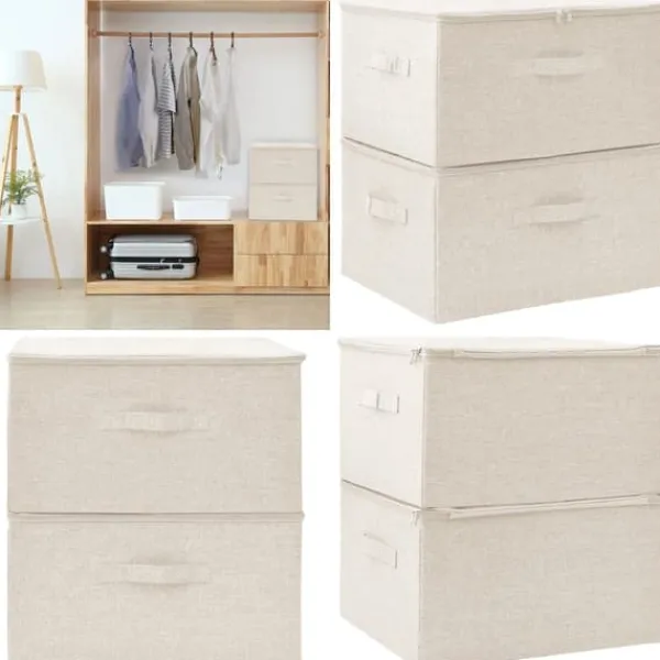 Opbevaringsæsker Til Hjemmet>Opbevaringskasser 2 stk. 43x34x23 cm stof cremefarvet - Opbevaringskasse - Opbevaringskasser - Home & Living