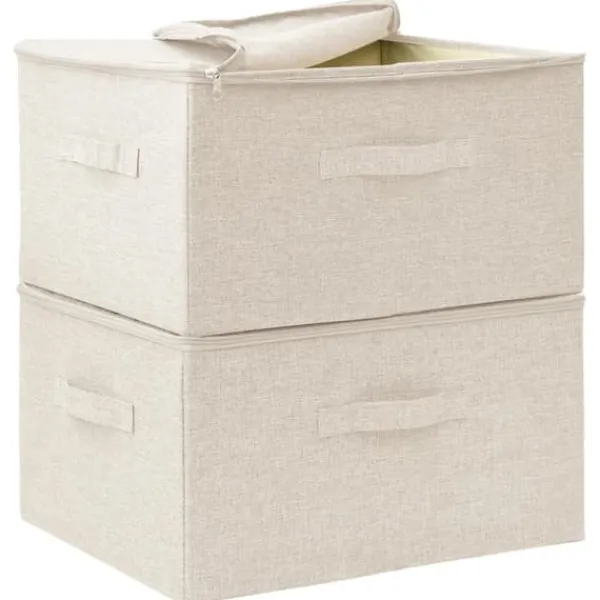 Opbevaringsæsker Til Hjemmet>Opbevaringskasser 2 stk. 43x34x23 cm stof cremefarvet - Opbevaringskasse - Opbevaringskasser - Home & Living