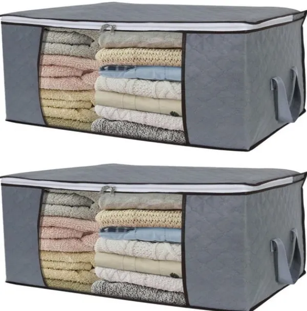 Opbevaringsposer Til Hjemmet>Opbevaringspose til lagner, tæpper, tøj Grå 60x43x35 cm 2-pack