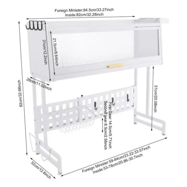 Opvaskestativer & Tørrestativer>Opvaskestativ - Udtrækkeligt tørrestativ - Rustbestandig - Kulstofstål & PP - Max belastning 100 kg - Skabsmål 84,5×28×31 cm - Med håndtag - Hvid