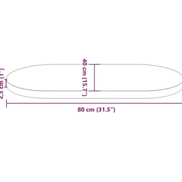 Skærebrætter>Oval bordplade i massivt fyrretræ - Perfekt til diverse borde | Størrelse: 80x40x2,5 cm