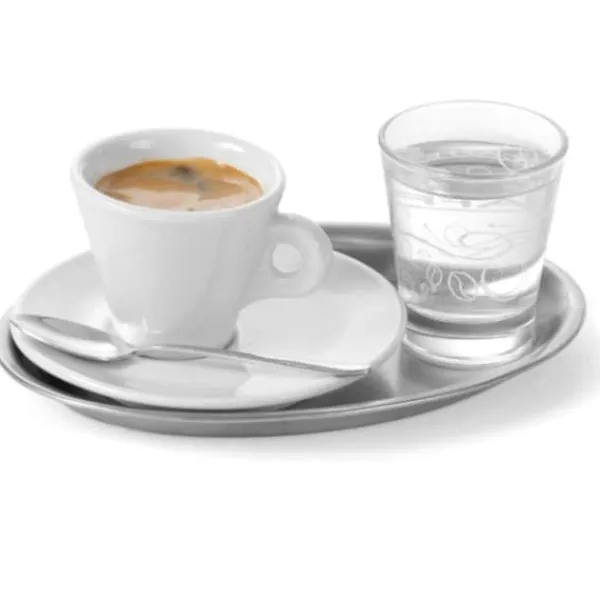 Oval kaffeserveringsbakke i stål 28x22cm Sale