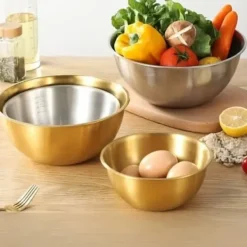 3-pak skåle i rustfrit stål - til bagning, madlavning, salat, frugt, blanding (guld) Discount
