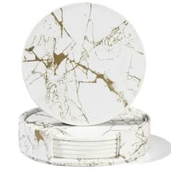 Bordskånere Til Glas>6-pakke glas baserer pu læder guld marmor hvid
