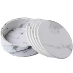 Bordskånere Til Glas>6-pakke reversible glaspuder Hvid marmor PU med holder