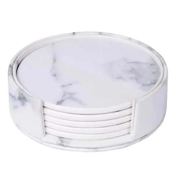 Bordskånere Til Glas>6-pakke reversible glaspuder Hvid marmor PU med holder