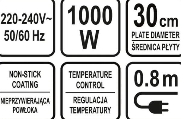 Elektriske Stegepander & Wokker>PANDEKAGEMASKINE 1000W 30CM - W-67470