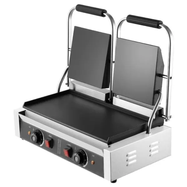 Brødristere, Raclettegrills Og Sandwichtoastere>Panini Grill, 3600W Elektrisk Sandwich Maker, Rustfrit Stål Dobbelt Presse, 48x23cm Emaljeplade