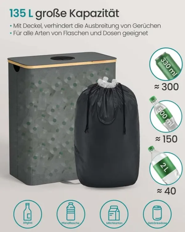 Affaldssorteringsspande>Pantflaskeopsamlingsbeholder – 135 L – Skifergrå-naturlig beige