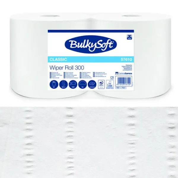 Papirklud, 300 m lang, glat, uden lim, 2 lag, Bulkysoft Premium, til glasering, 2 ruller Best