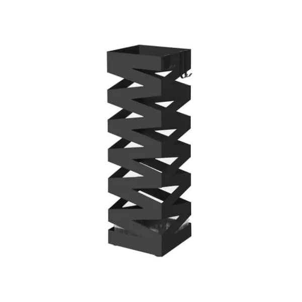 Opbevaringskroge & Hylder>Paraplyholder - metal - firkant - 4 kroge - med aftagelig vandopsamlingsboks - 15,5 x 15,5 x 49 cm - sort