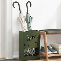 Opbevaringskroge & Hylder>Parasolfod med opbevaring i metal - Stål | Farve: Olivengrøn | Størrelse: 28 x 12 x 41 cm