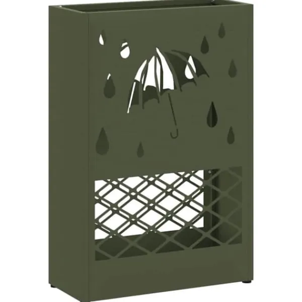 Opbevaringskroge & Hylder>Parasolfod med opbevaring i metal - Stål | Farve: Olivengrøn | Størrelse: 28 x 12 x 41 cm