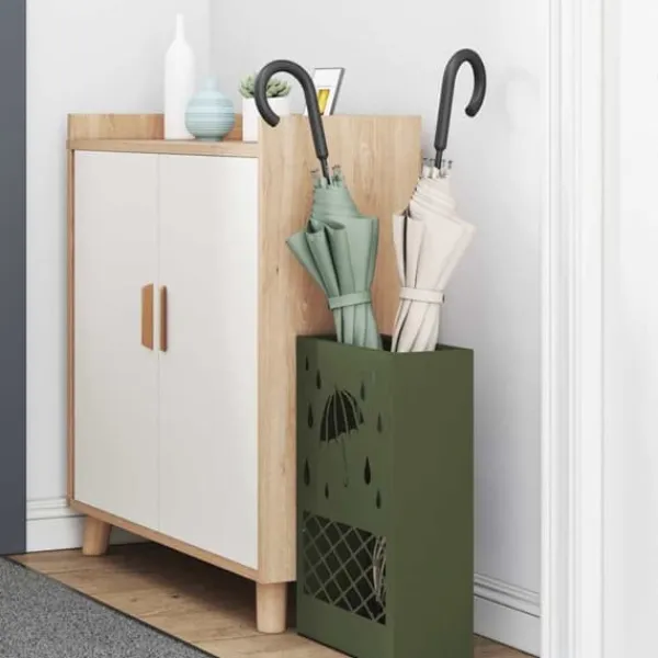 Opbevaringskroge & Hylder>Parasolfod med opbevaring i metal - Stål | Farve: Olivengrøn | Størrelse: 28 x 12 x 41 cm