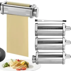 Pastamaskiner>Pastatilbehør til KitchenAid Stand Mixer - rustfrit stål rullesæt med justerbare tykkelser, inkl. Spaghetti- og Fettuccineskærer, 3 dele.
