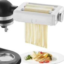 Pasta-tilbehør til KitchenAid, 3-i-1 rustfrit stål sæt med pastarulle, spaghetti og fettuccine cutter. Justerbar tykkelse. Online