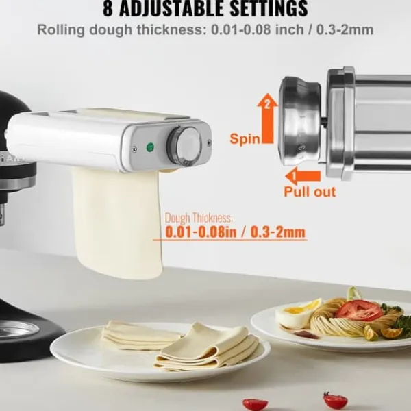 Pasta-tilbehør til KitchenAid, 3-i-1 rustfrit stål sæt med pastarulle, spaghetti og fettuccine cutter. Justerbar tykkelse. Online