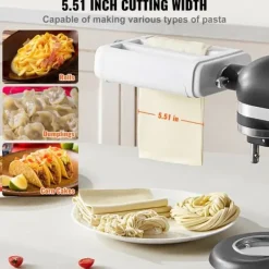 Pasta-tilbehør til KitchenAid, 3-i-1 rustfrit stål sæt med pastarulle, spaghetti og fettuccine cutter. Justerbar tykkelse. Online