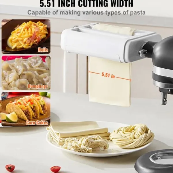 Pasta-tilbehør til KitchenAid, 3-i-1 rustfrit stål sæt med pastarulle, spaghetti og fettuccine cutter. Justerbar tykkelse. Online