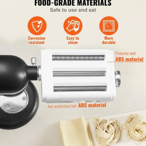Pasta-tilbehør til KitchenAid, 3-i-1 rustfrit stål sæt med pastarulle, spaghetti og fettuccine cutter. Justerbar tykkelse. Online